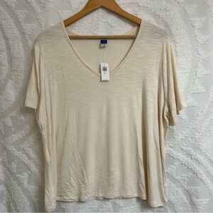 NWT Old Navy Luxe Slub Knit Short Sleeve V-Neck Tee Petite XL Cream